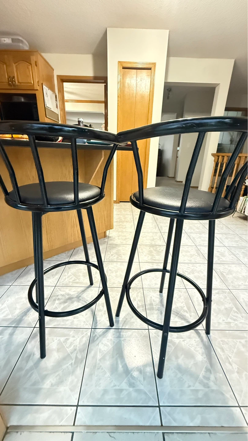 Moving Sale - Set of 2 Black Bar Stools with Padded Seats