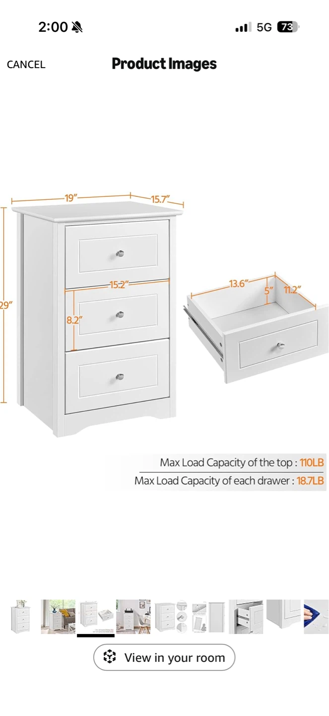 White 3-Drawer Bedside Table / nightstand - photo 4