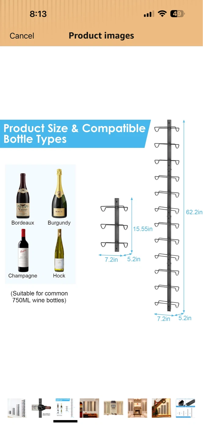 Wall-Mounted Wine Rack - Holds 62.2" Bottles - photo 3