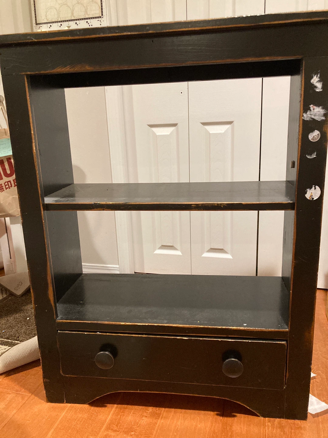 Black Wooden Bookshelf with Drawer