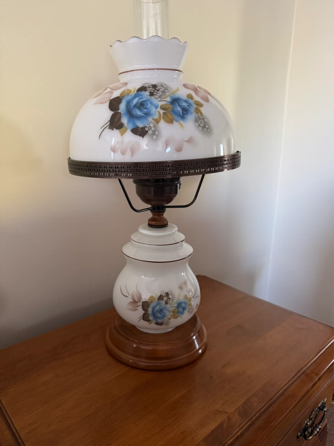 Pair of Roxton Antique Glass Lamps with Wood Base