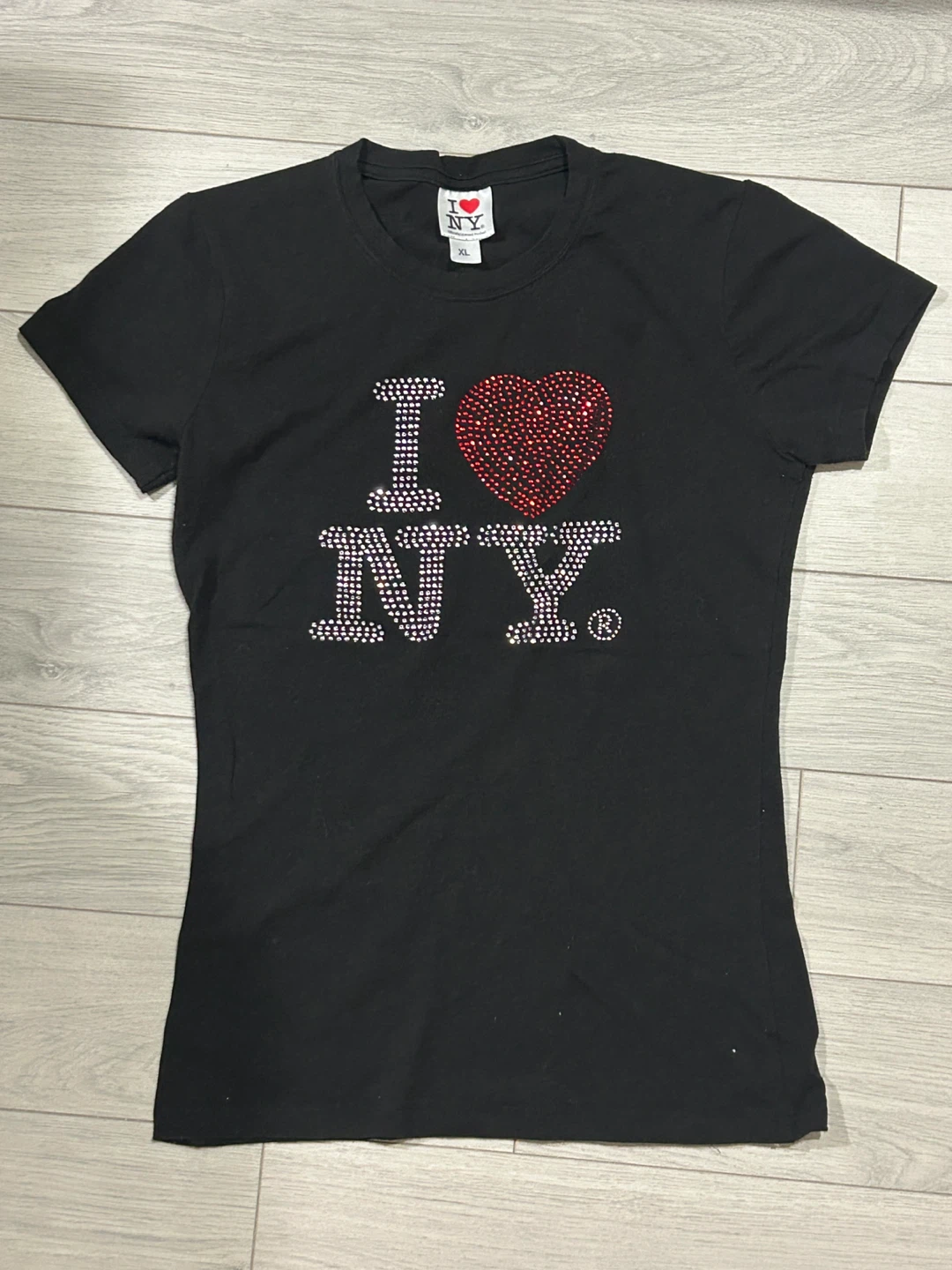 I❤️NY black rhinestone bedazzled shirt size xl