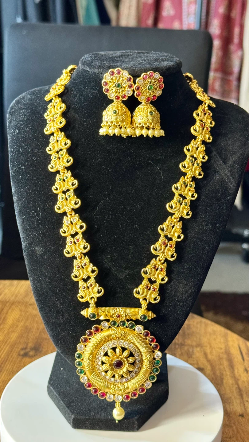 Gold-tone Indian Necklace and Earring Set