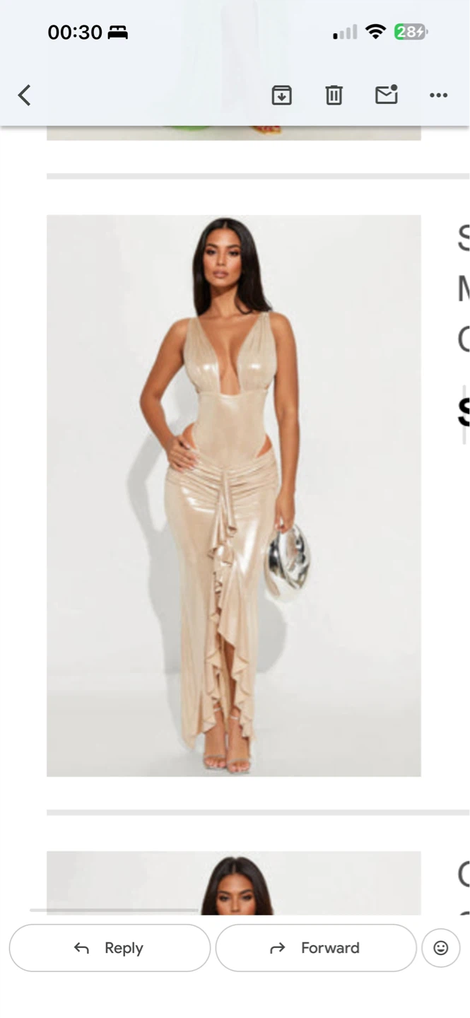 Fashion Nova Sparkly Gold Ruched Dress
