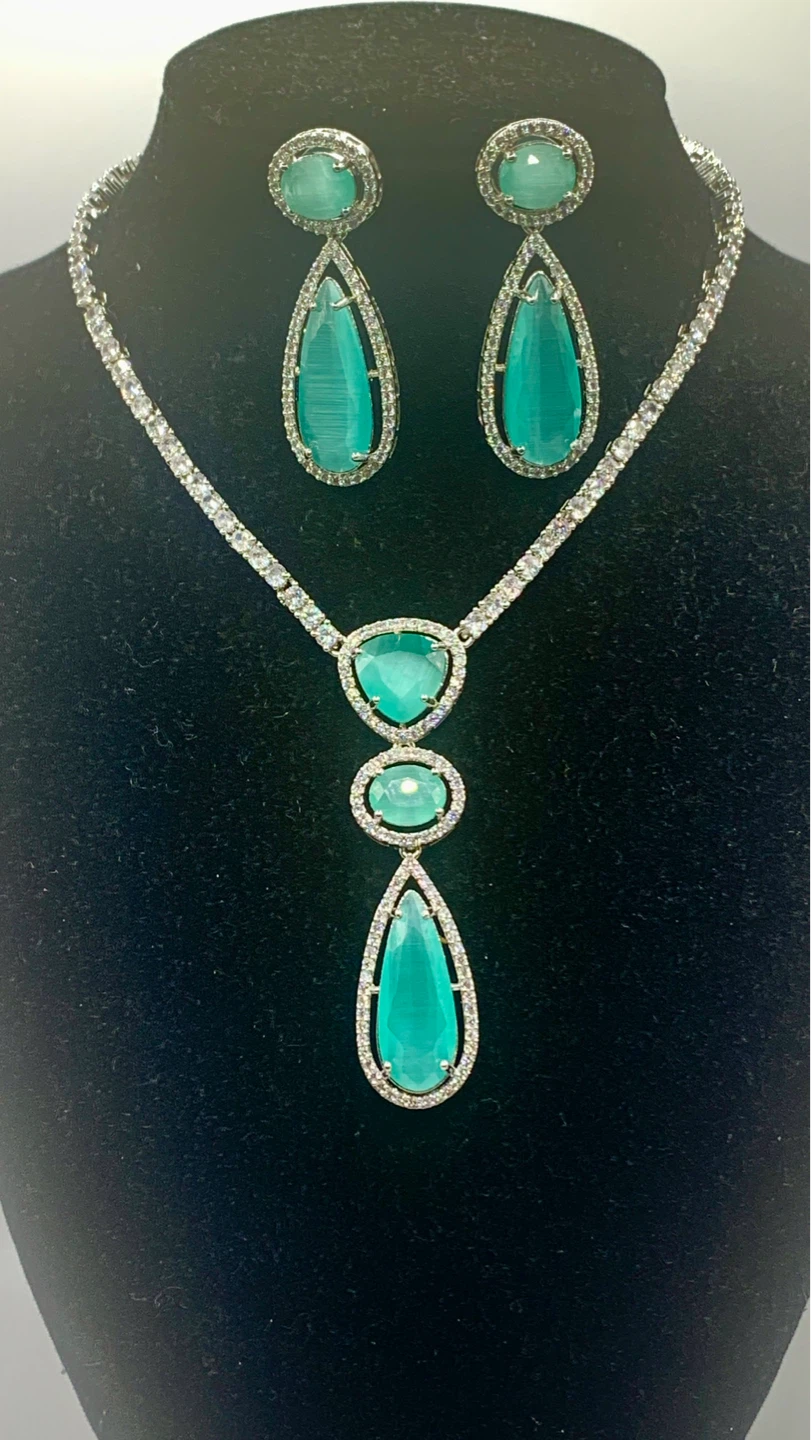 Teardrop Gemstone Necklace and Earring Set