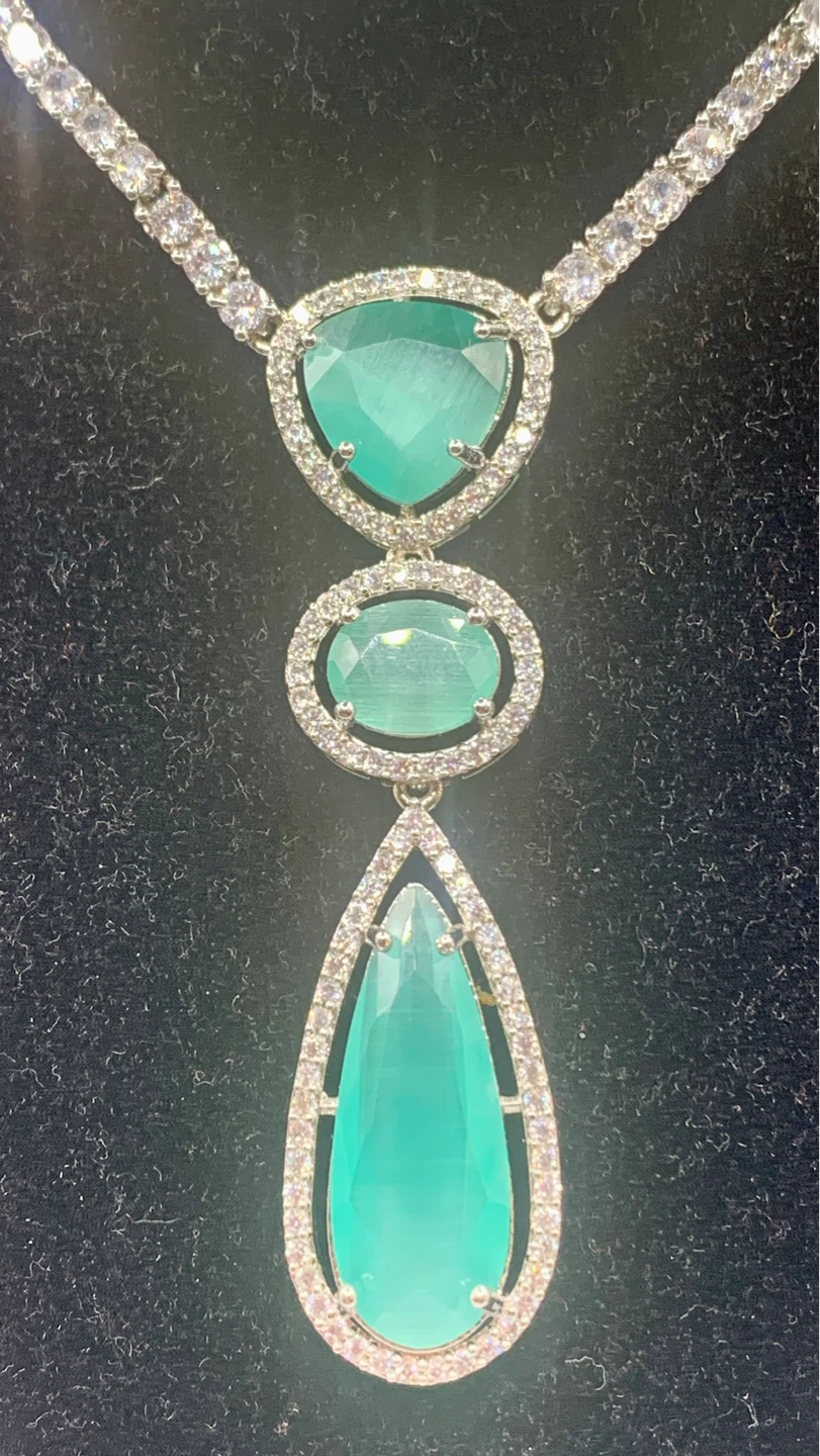 Teardrop Gemstone Necklace and Earring Set - photo 3
