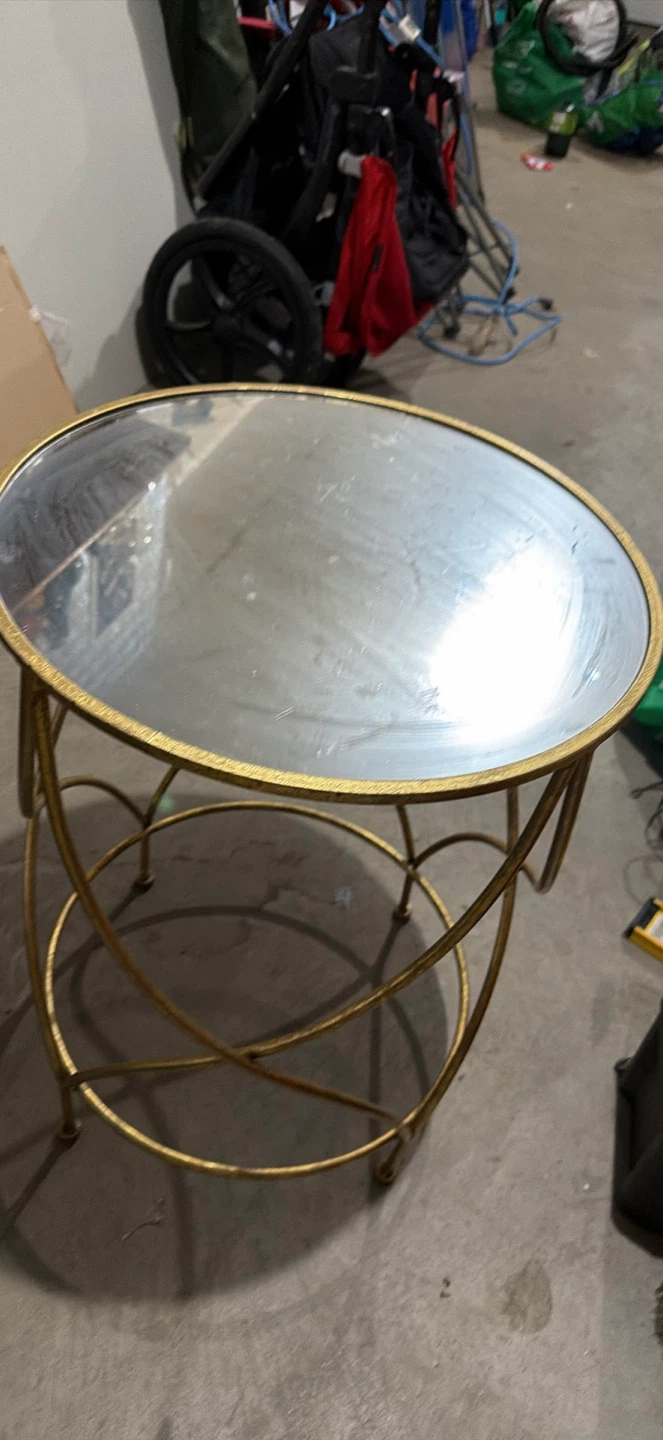 Gold Accent Side Table with Mirrored Top