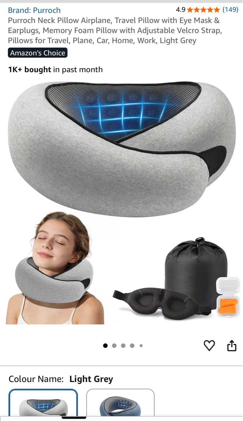 Purroch Neck Pillow - Light Grey brand new