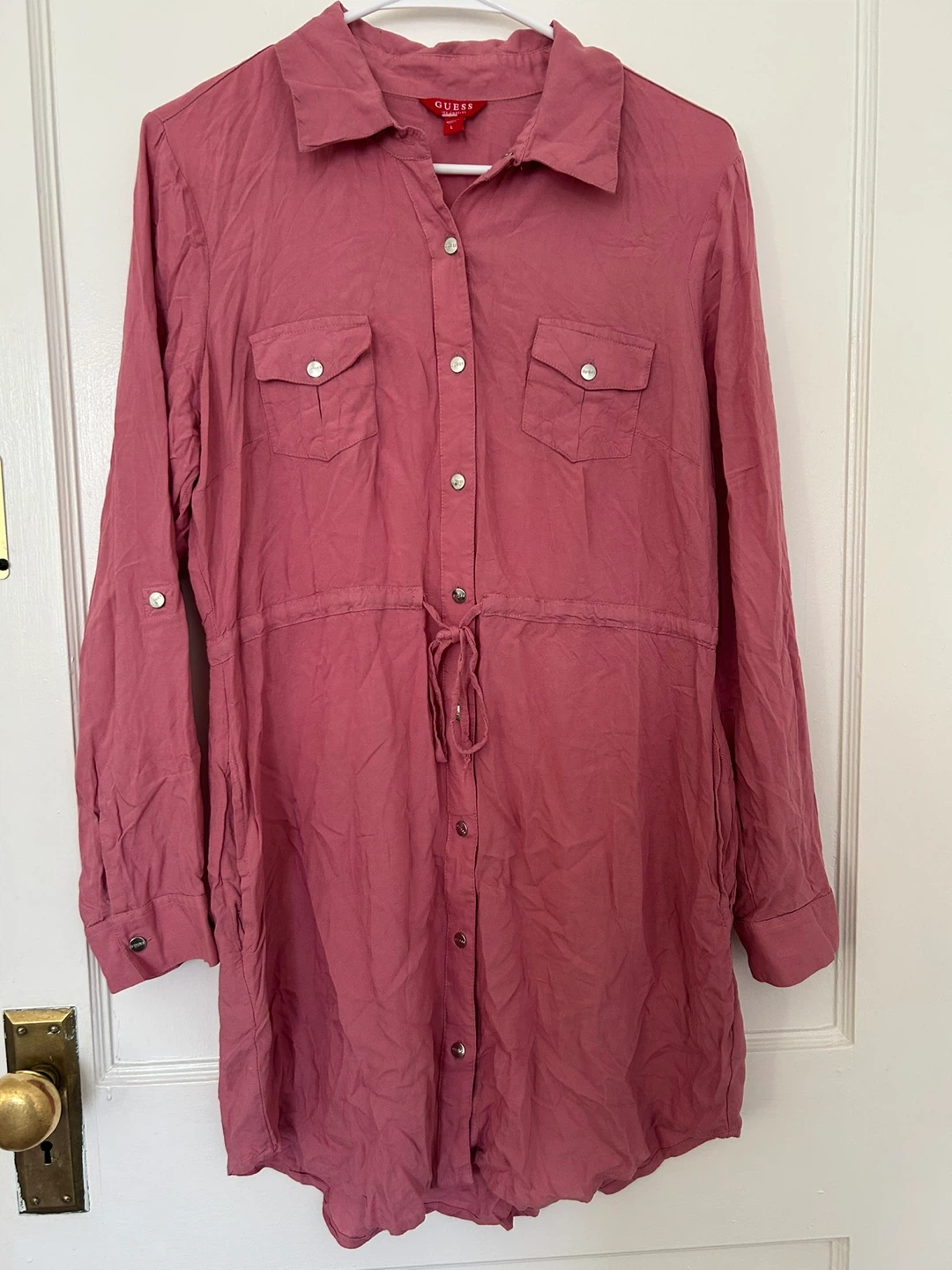 Guess Pink Button-Up Shirt Dress - Size L