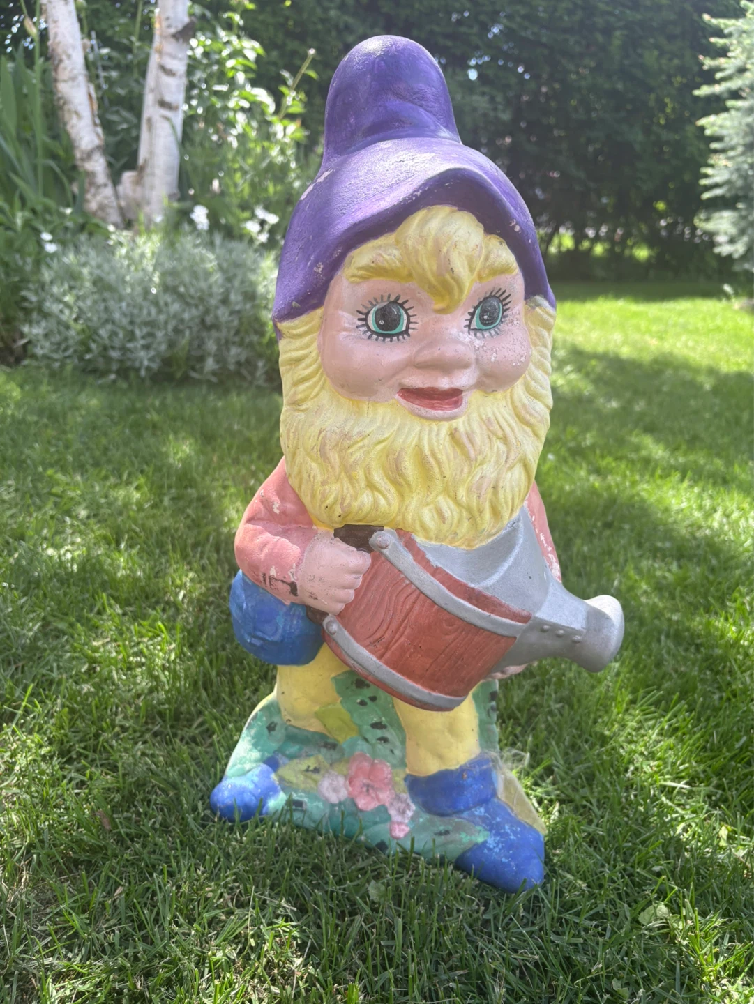 Vintage Garden Gnome with Watering Can Figurine - photo 3