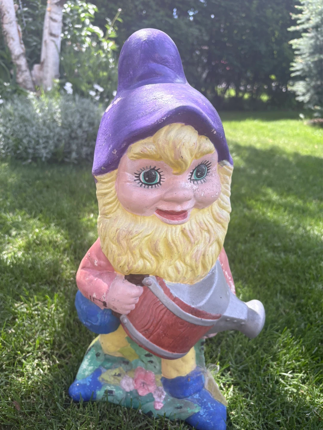 Vintage Garden Gnome with Watering Can Figurine