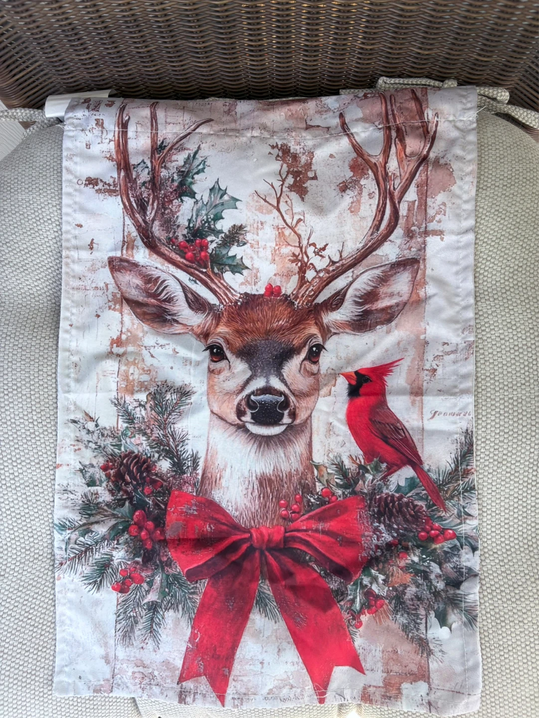 Christmas Deer and Cardinal Garden Flag