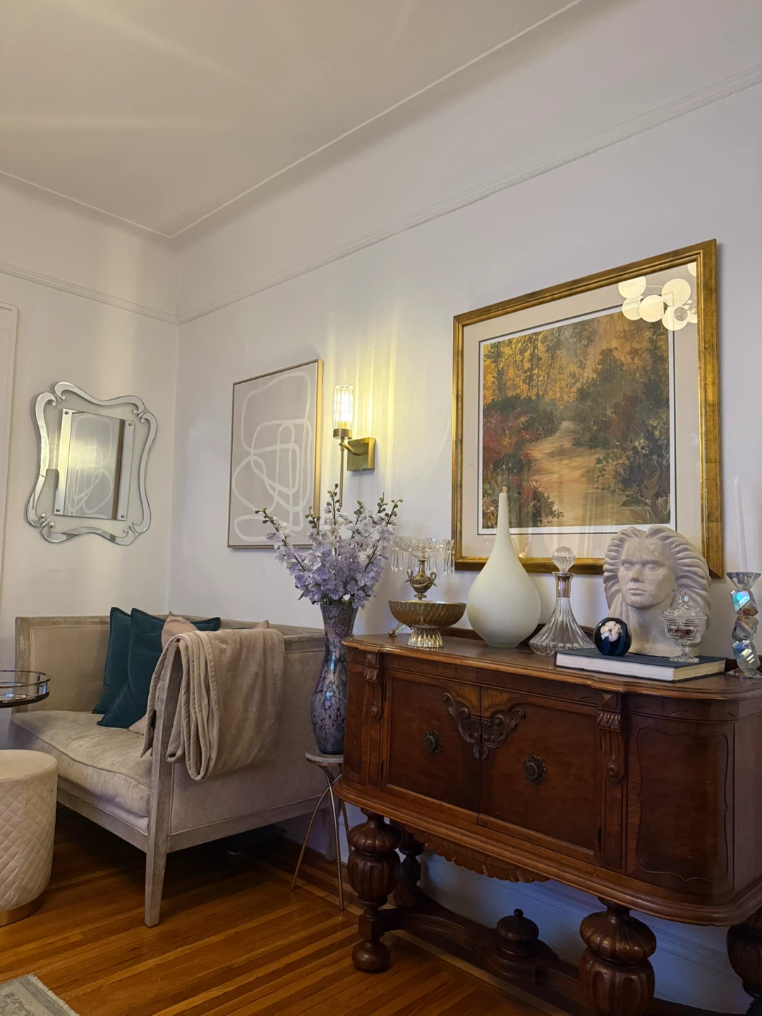 Cream Upholstered Loveseat with Curved Arms - photo 3