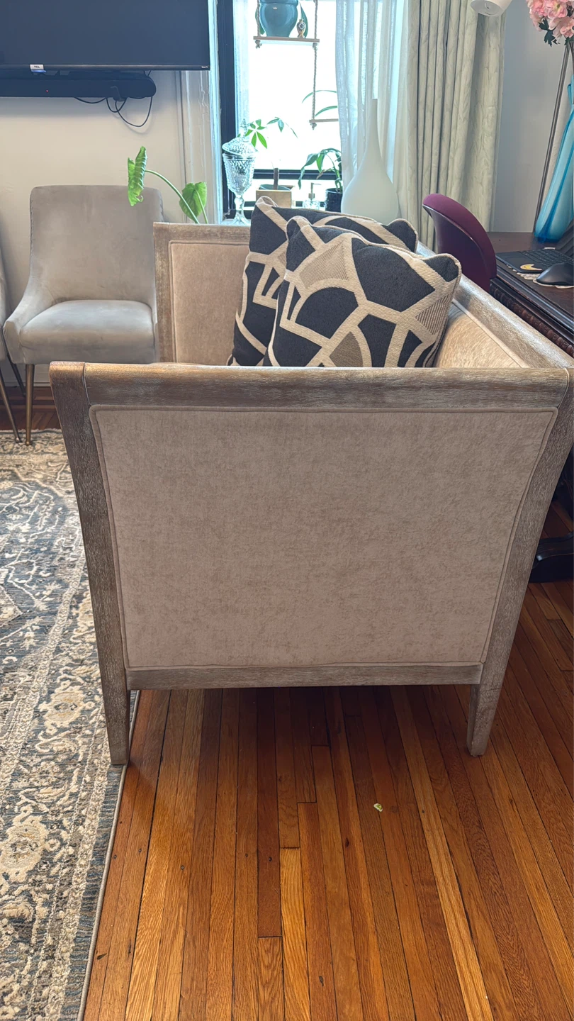 Cream Upholstered Loveseat with Curved Arms - photo 5