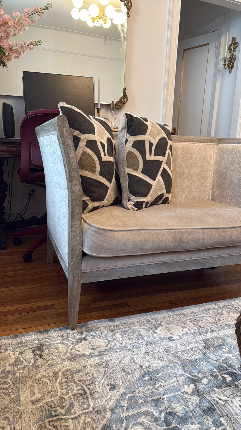 Cream Upholstered Loveseat with Curved Arms - photo 4