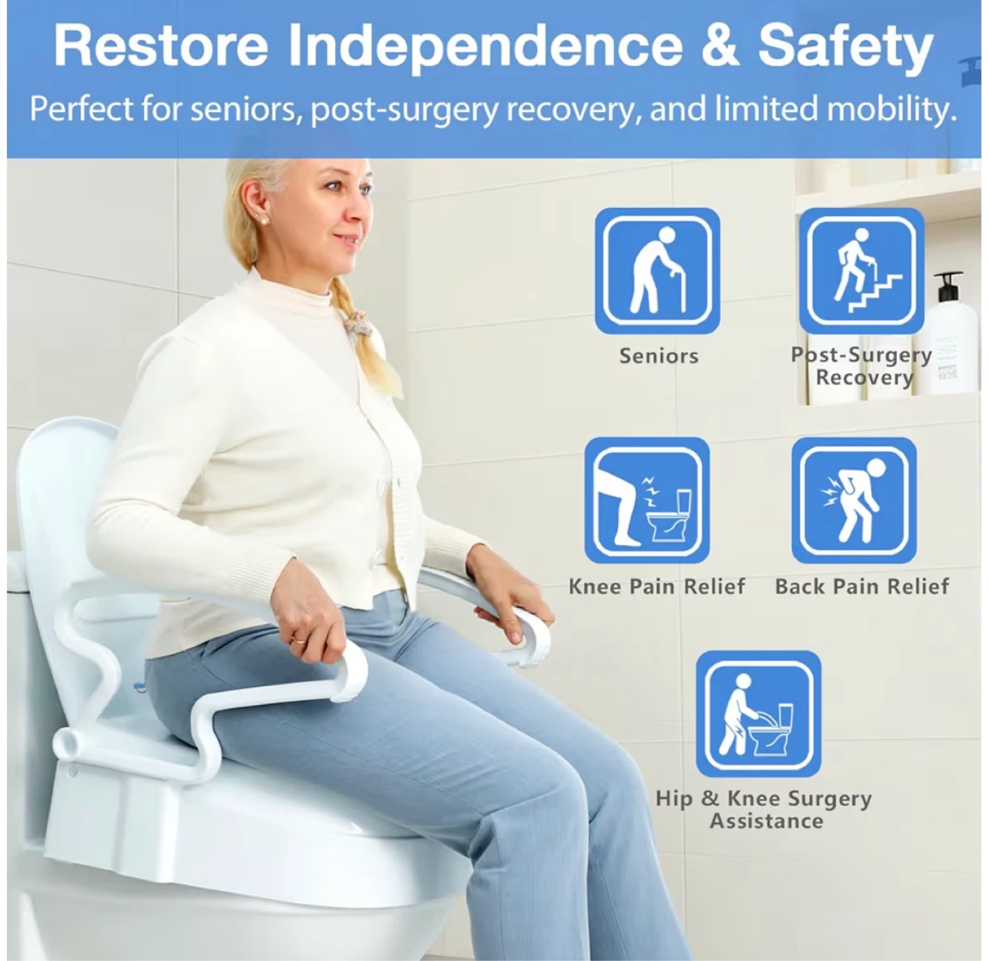 Brand New 4” Toilet Seat Riser with Flip Up Armrests New - photo 3