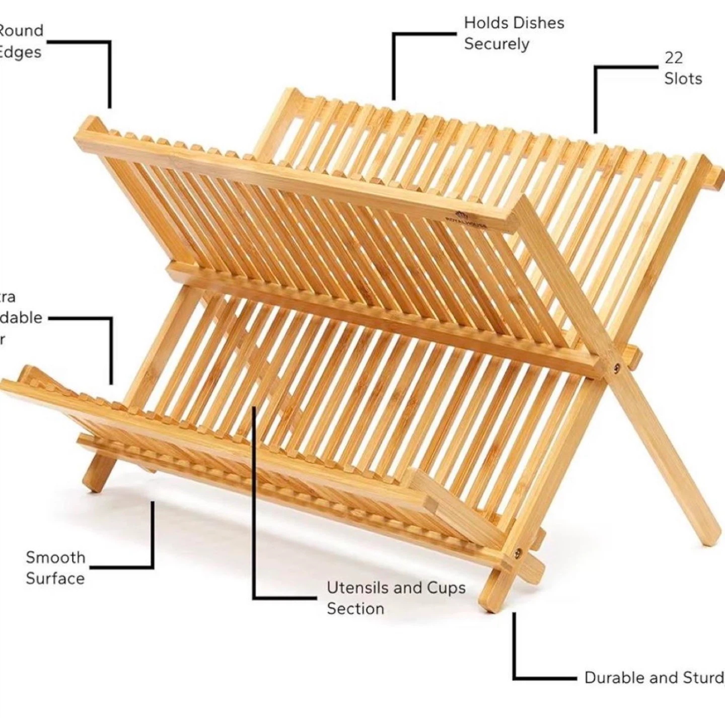 Bamboo Dish Rack - 2 Tier Folding Drying Shelf - photo 2