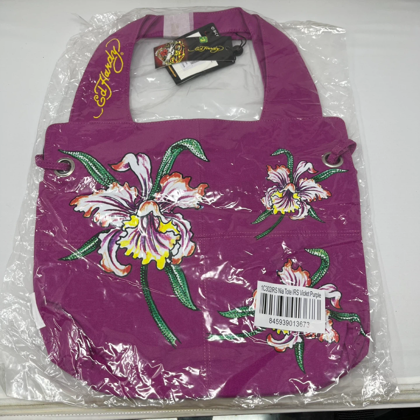 Ed Hardy Purple Floral Tote Bag