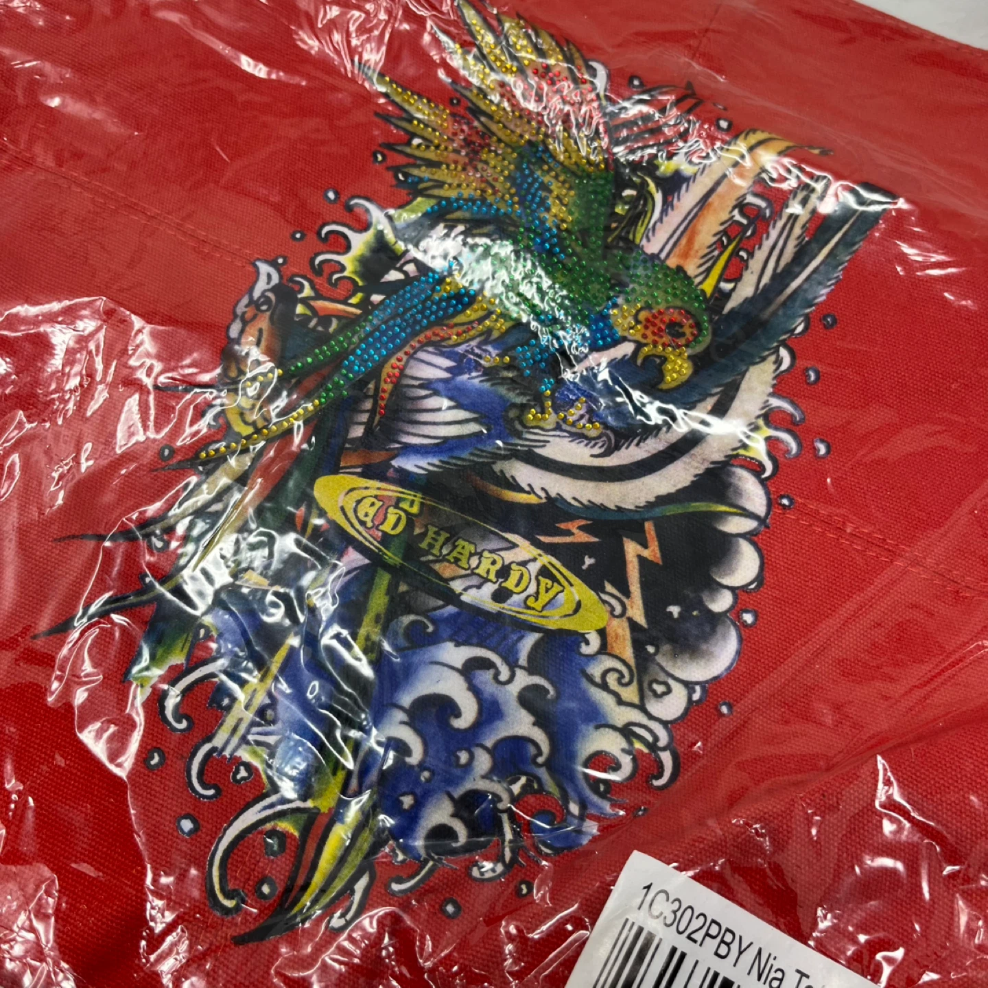 Ed Hardy Red Tote Bag with Parrot Design - photo 2