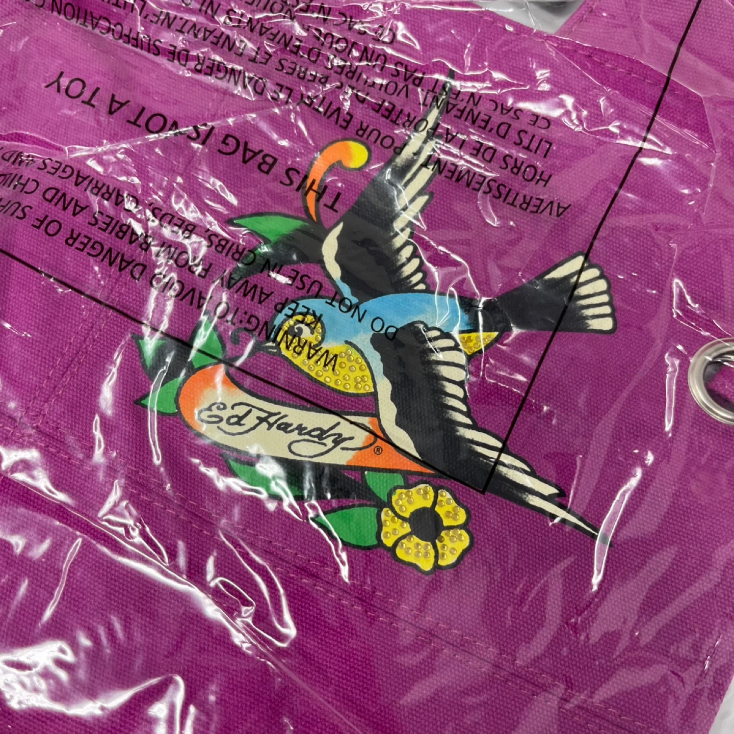 Ed Hardy Purple Tote Bag with Rhinestone Flower Design - photo 2