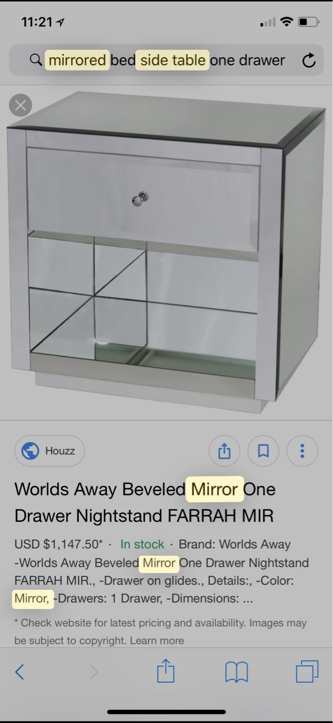 Worlds Away Beveled Mirror One Drawer Nightstand - photo 4