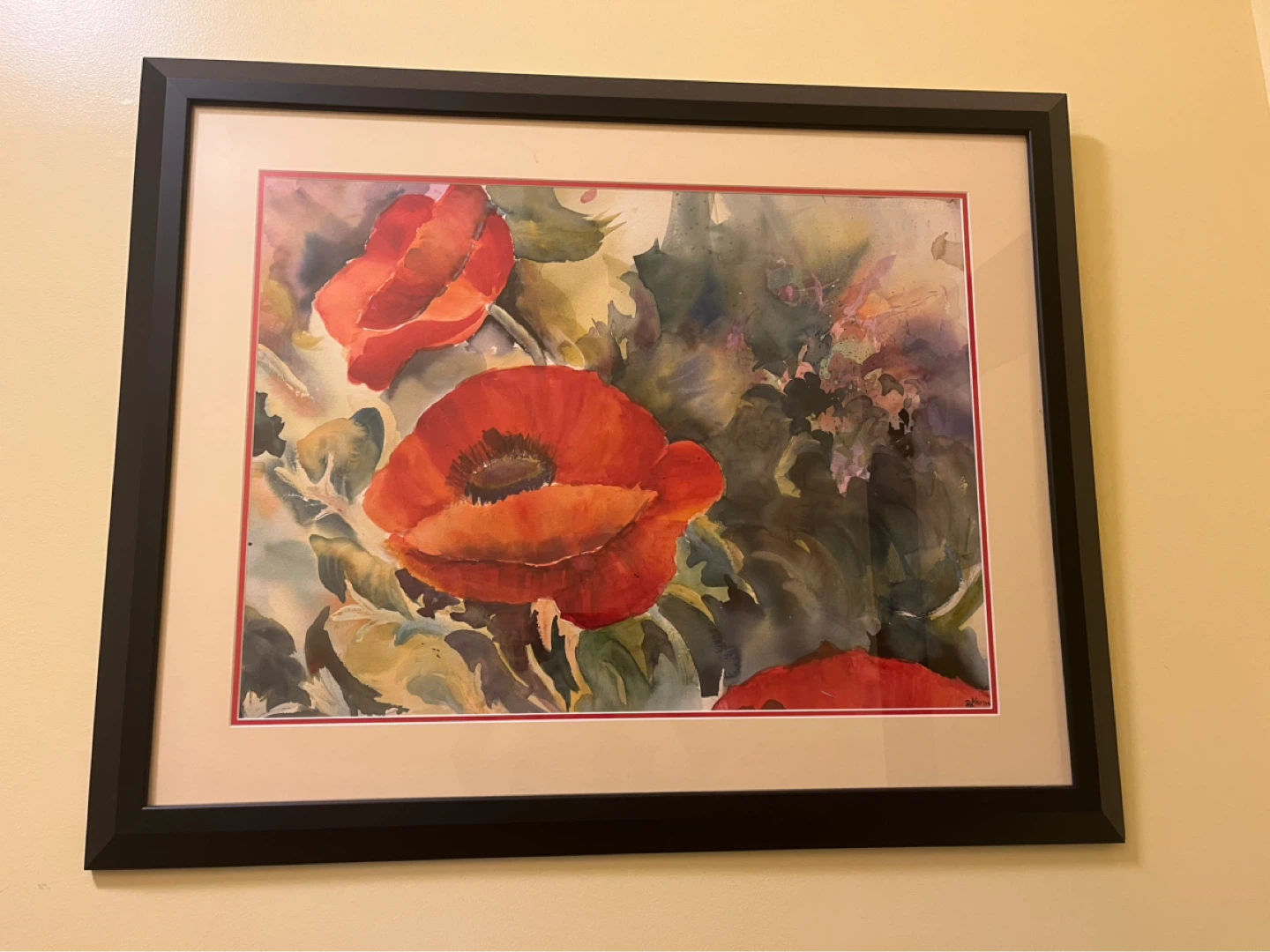 Framed Watercolour Painting of Poppies - photo 2