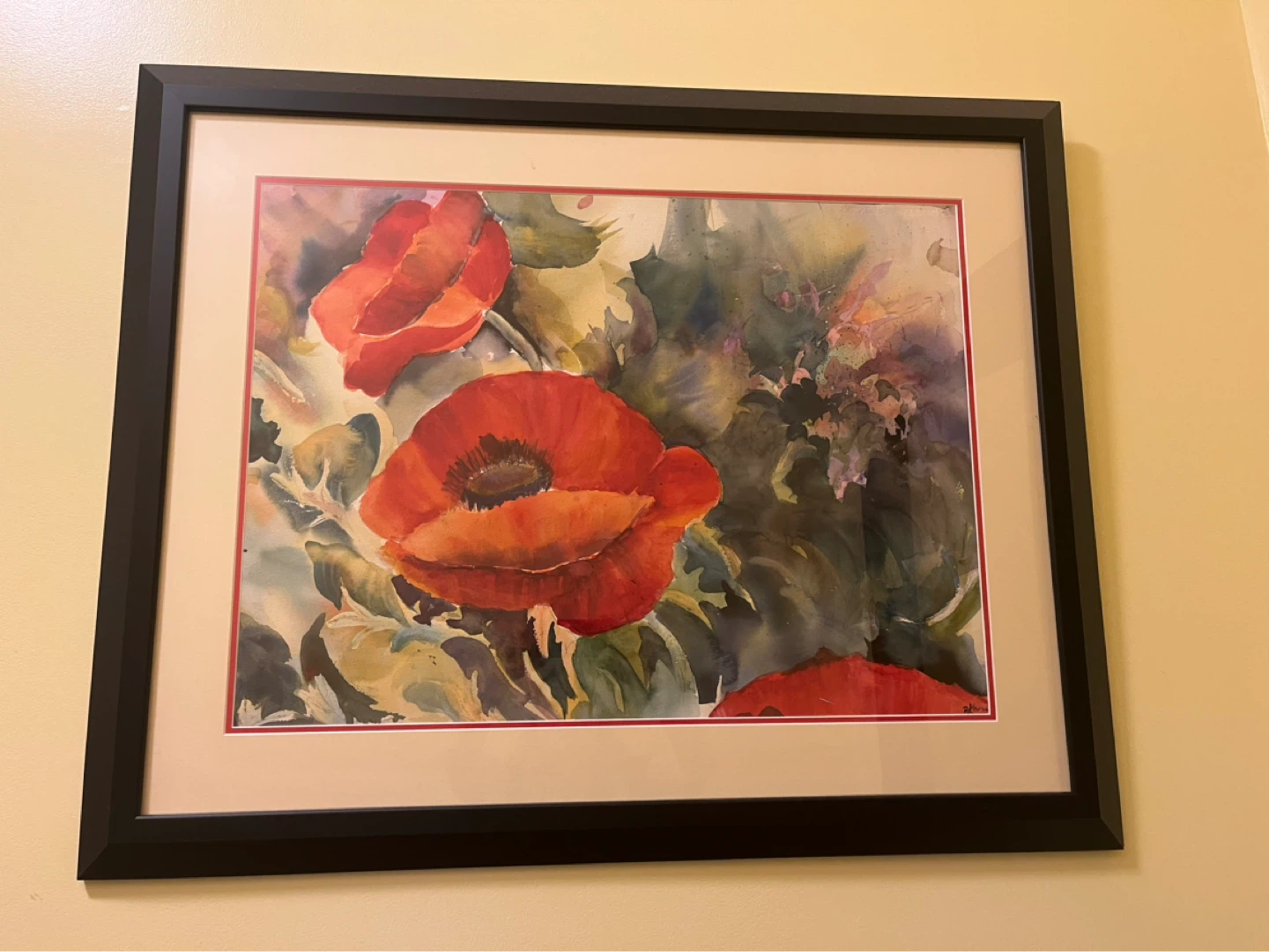 Framed Watercolour Painting of Poppies