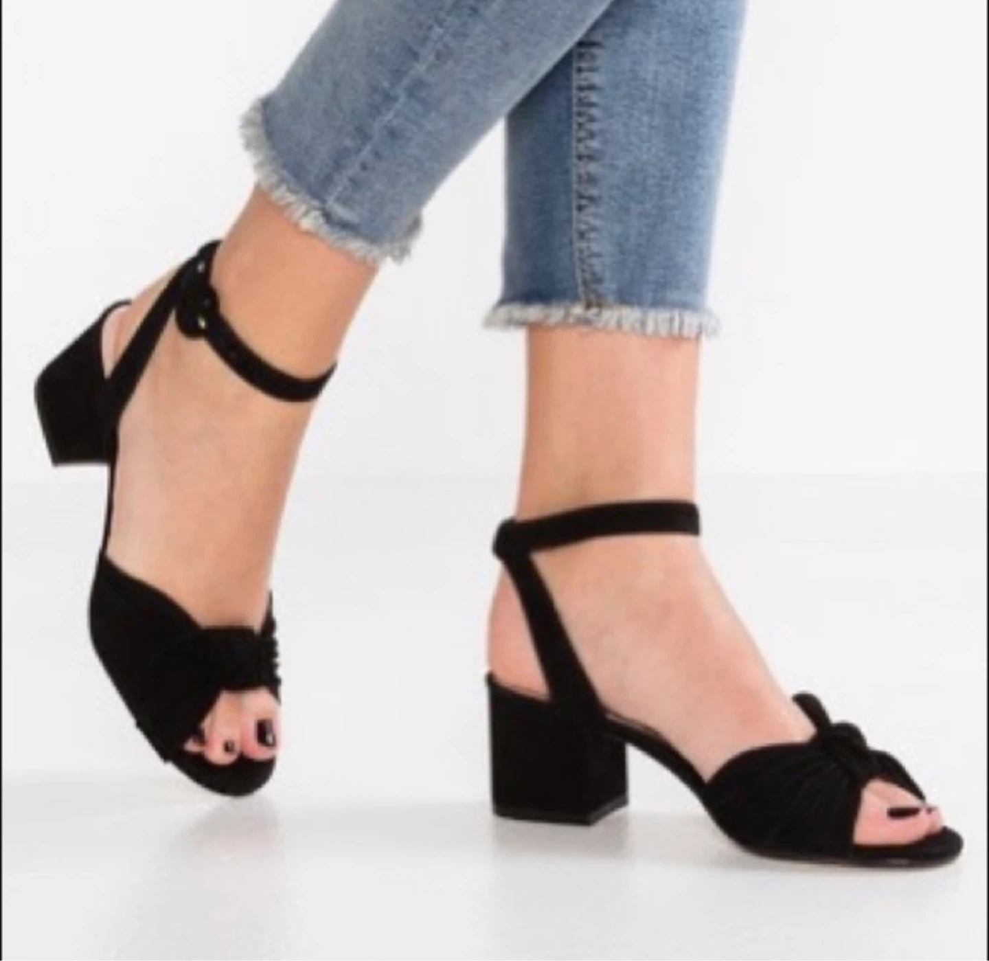 ALDO Black Suede Bow Block Heel Sandals