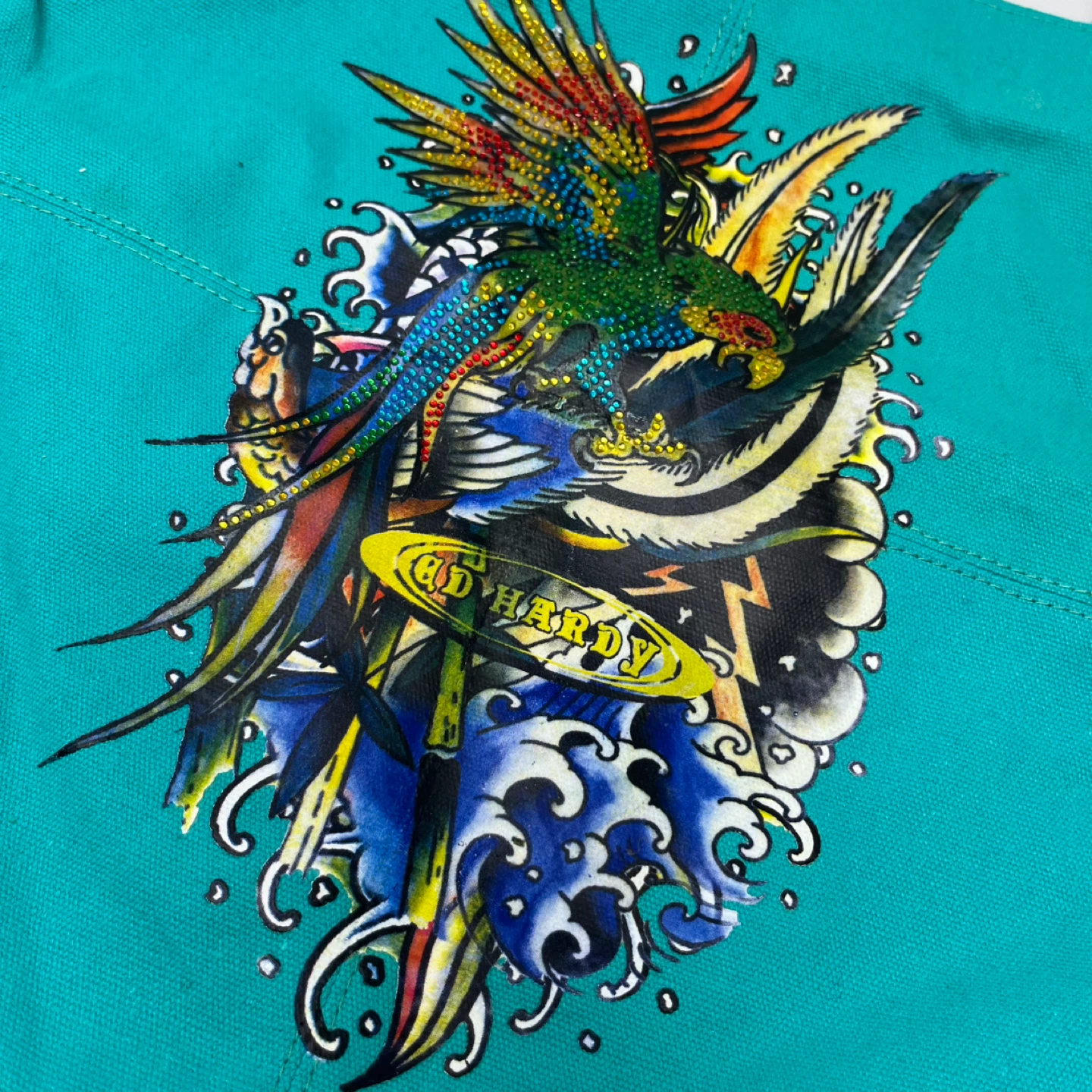 Ed Hardy Teal Canvas Tote Bag - photo 2
