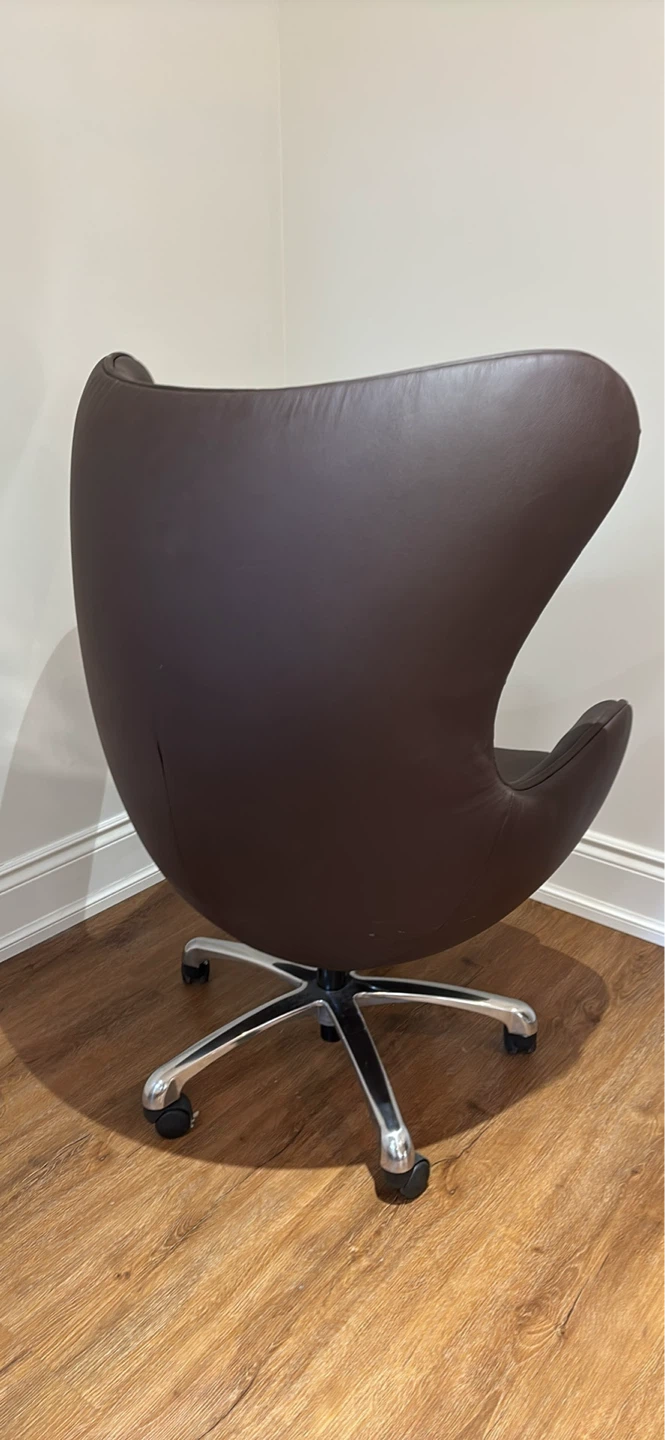 Brown Leather Egg Chair with Chrome Base - photo 2