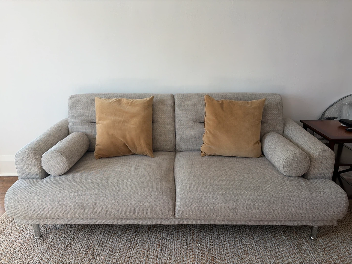 Modern Sofa with Tan Pillows (Ikea loveseat / sofa Langaryd)