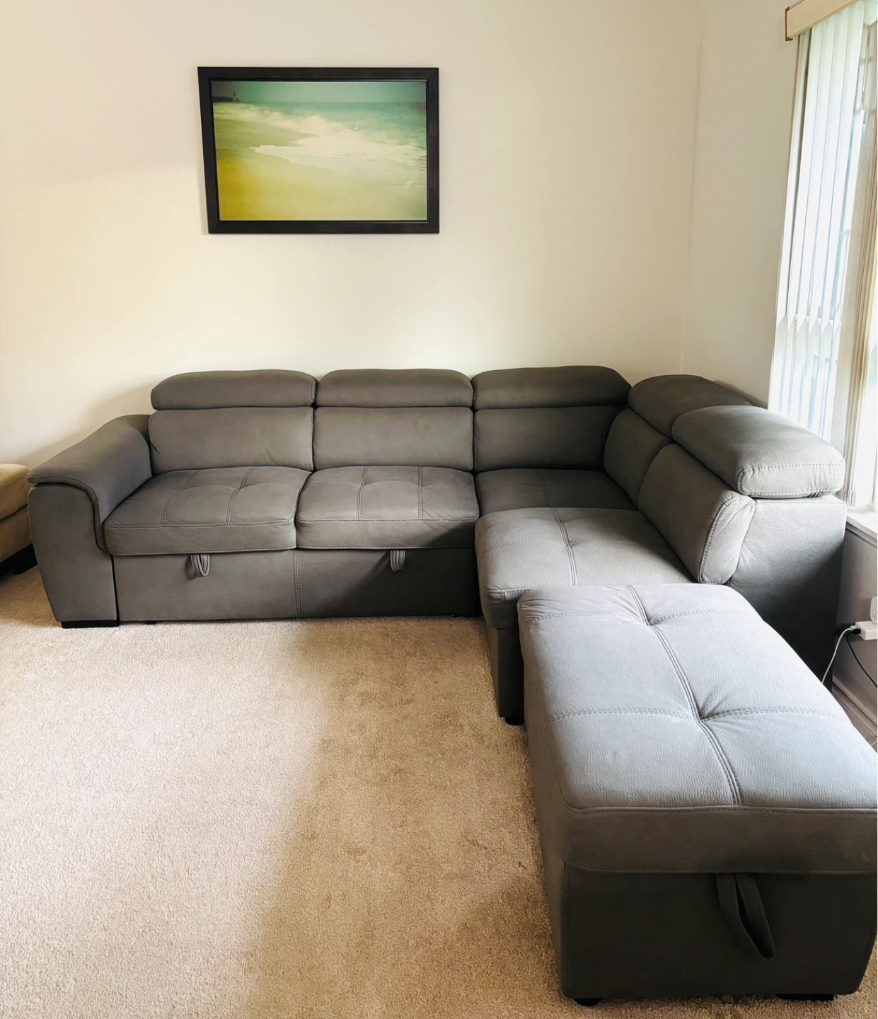 Grey Sectional Sofa with Storage Ottoman