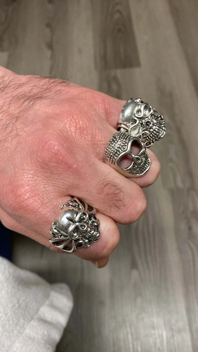 Gothic Skull Ring Lot Silver Biker Statement Rings (Set of 3)