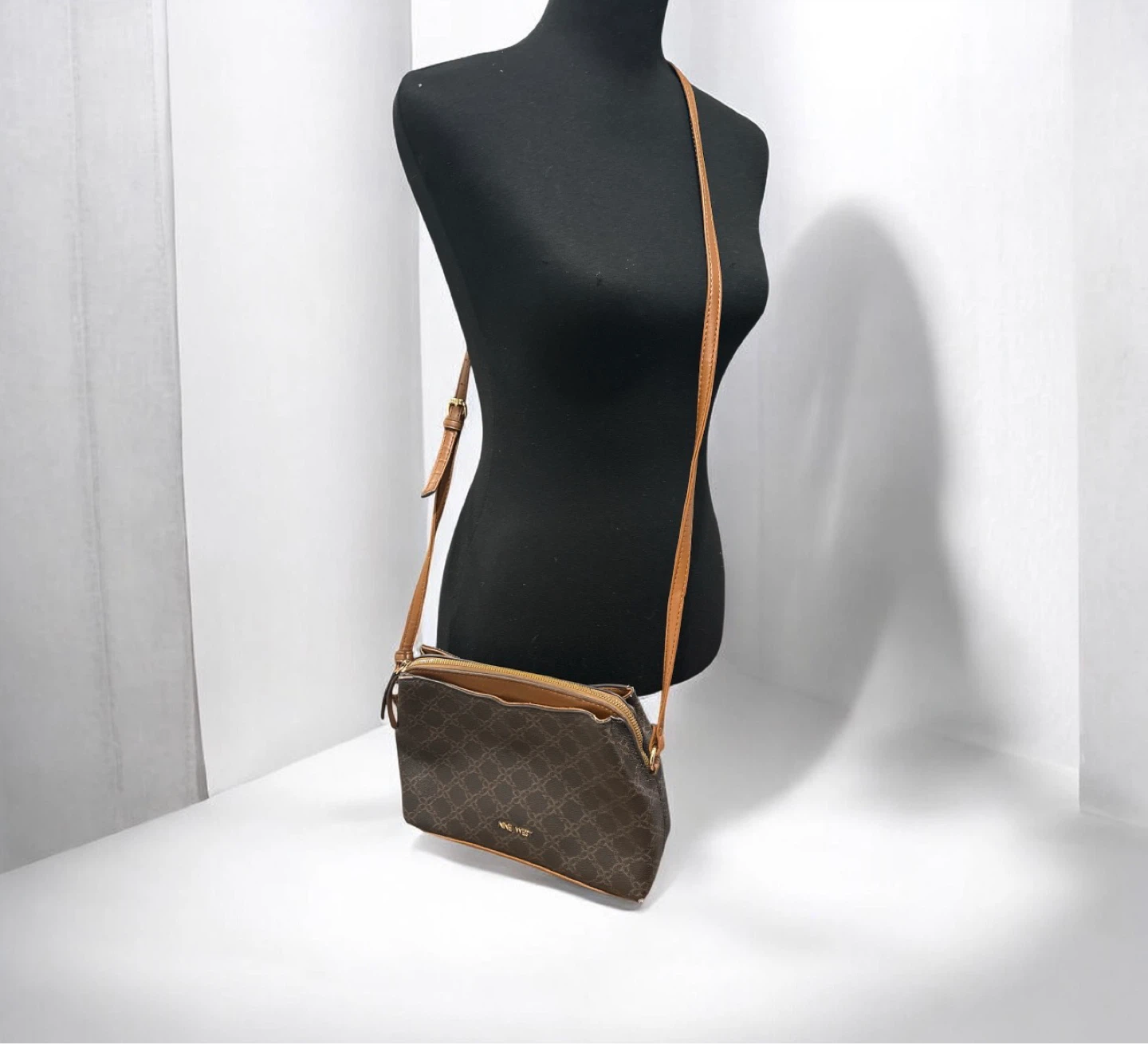 Nine West Brown Signature Print Shoulder Bag