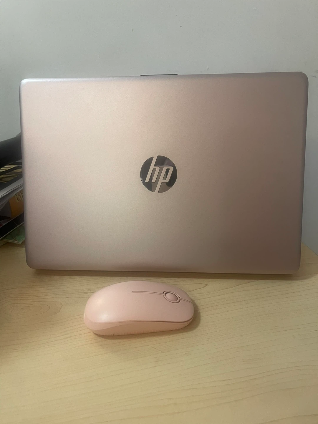 HP Laptop with Pink Wireless Mouse