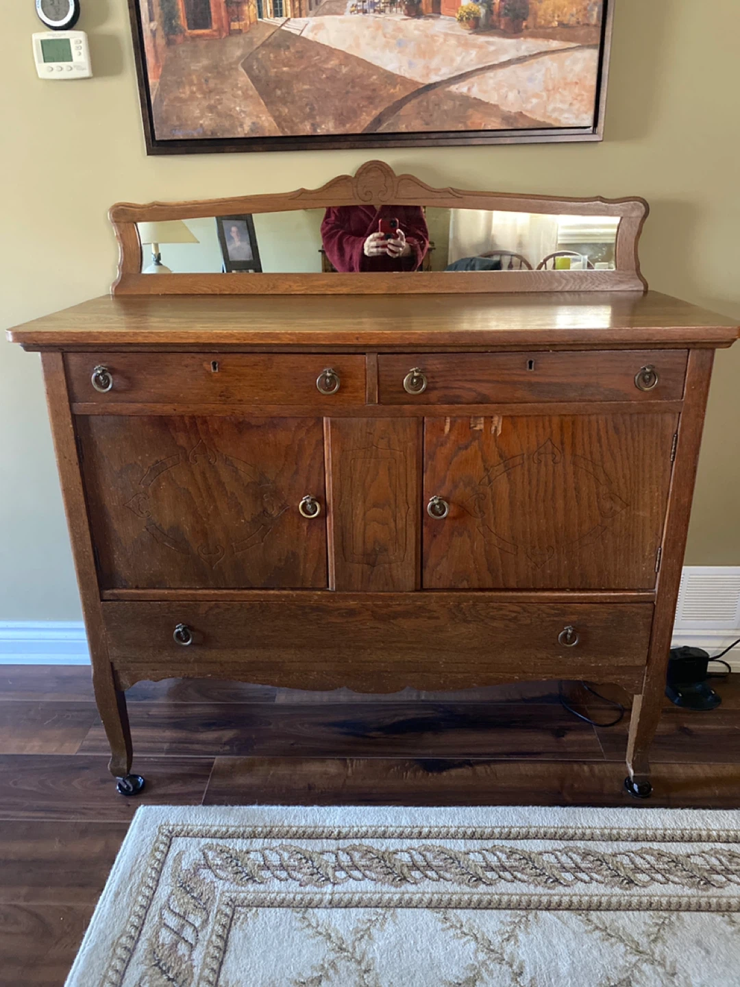 Antique Oak Sideboard with Mirror