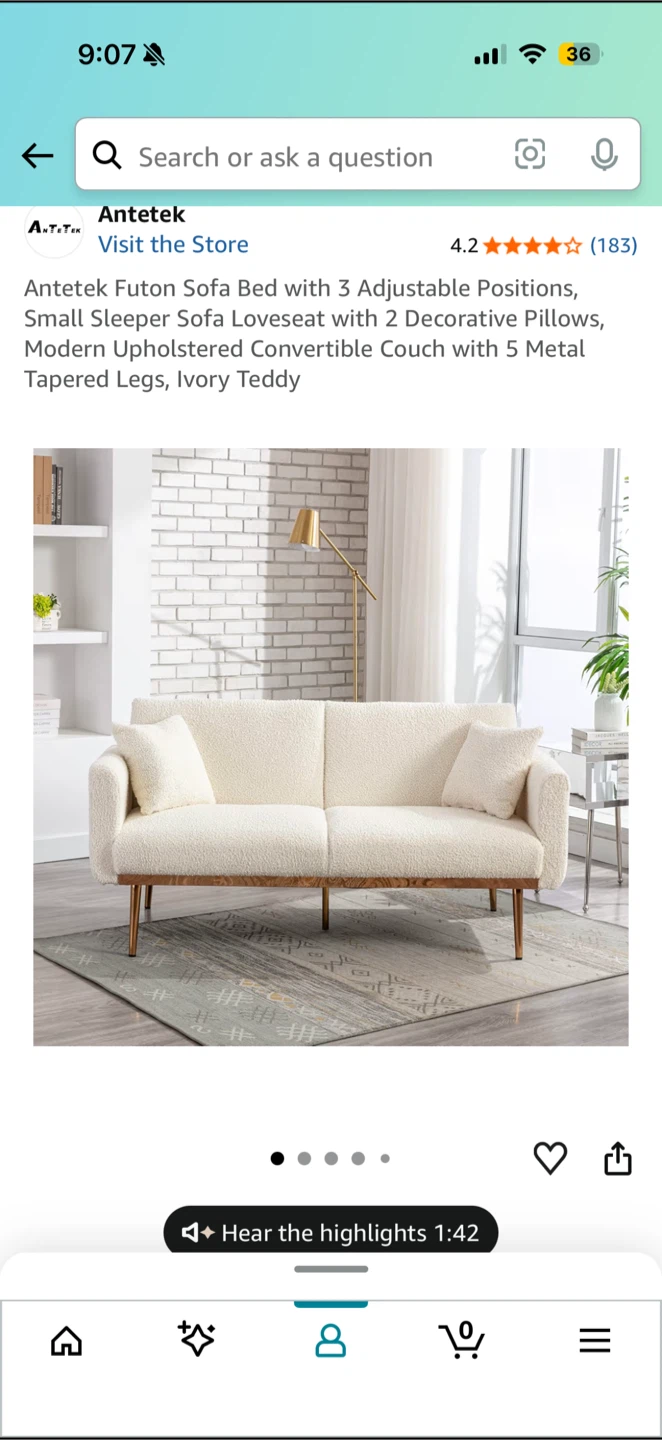 Moving Sale: Futon Sofa Bed Loveseat - Ivory Teddy - photo 4