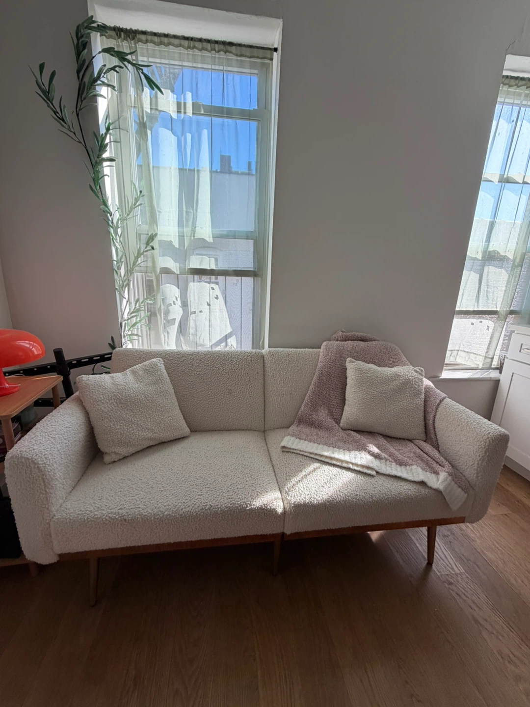 Moving Sale: Futon Sofa Bed Loveseat - Ivory Teddy