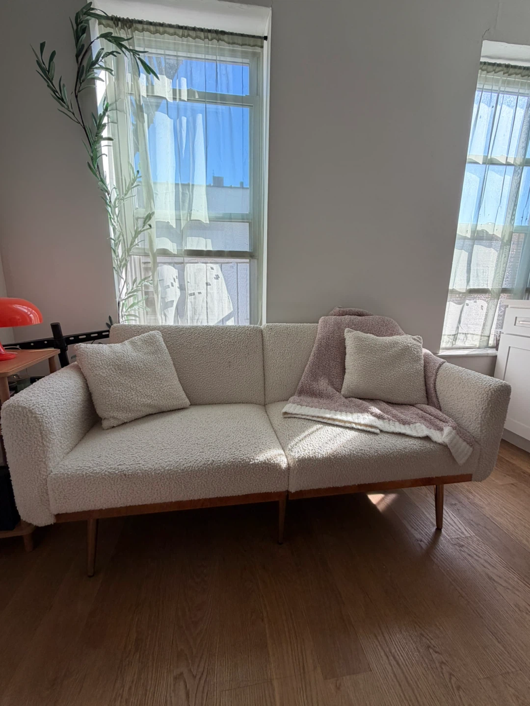 Moving Sale: Futon Sofa Bed Loveseat - Ivory Teddy - photo 2