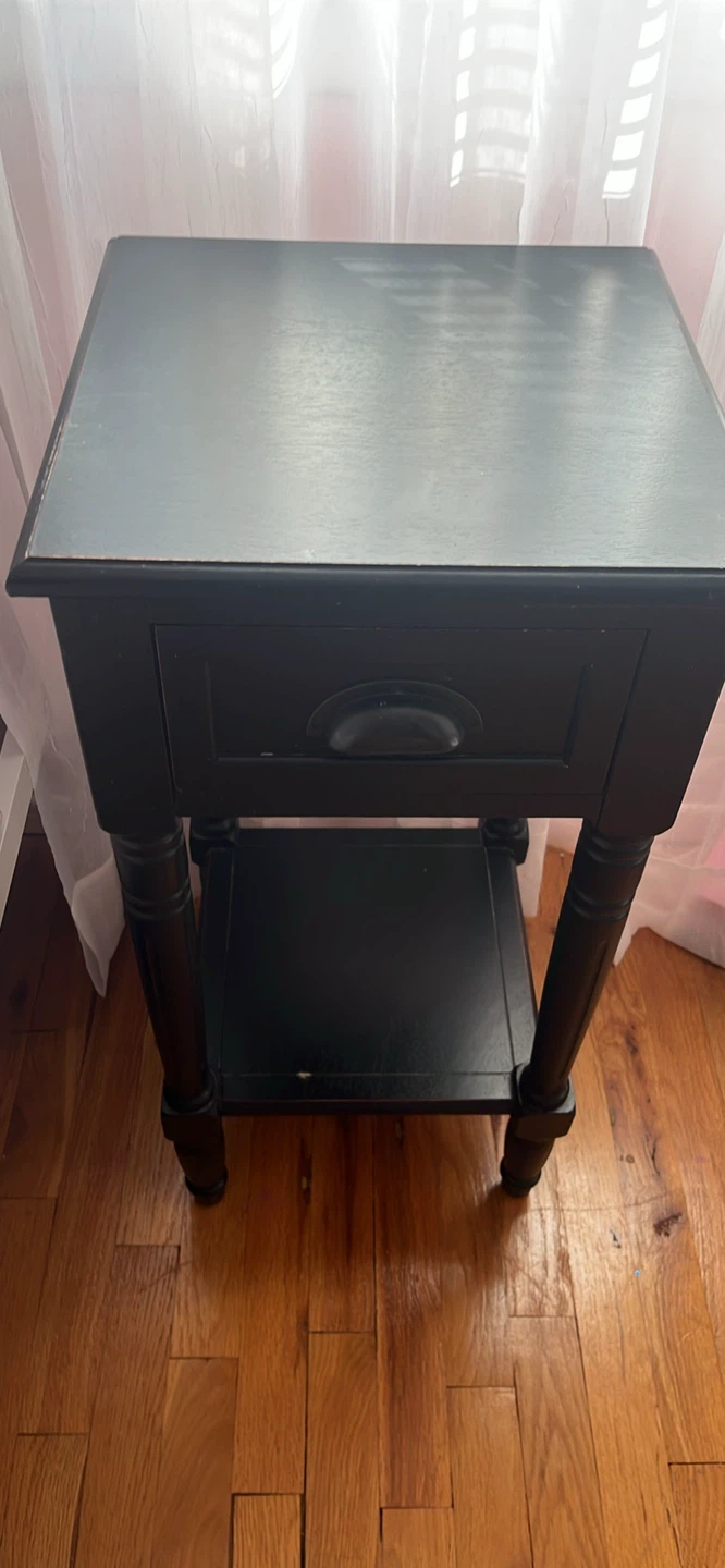 Black End Table with Drawer and Shelf