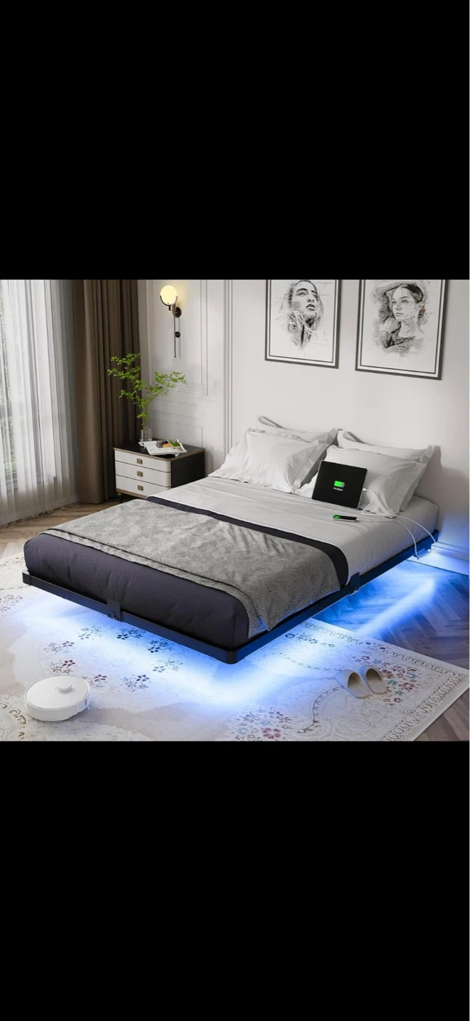Full Size Metal Bed Frame with LED lights