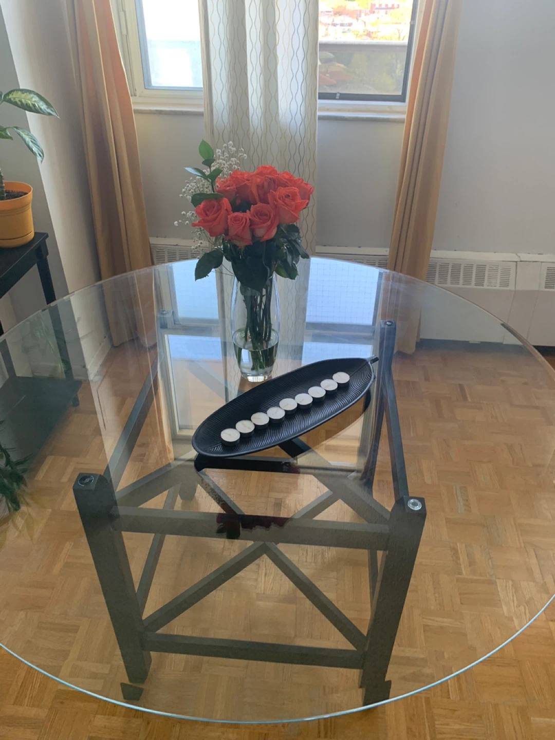 Glass Top Dining Table with Metal Base - photo 2