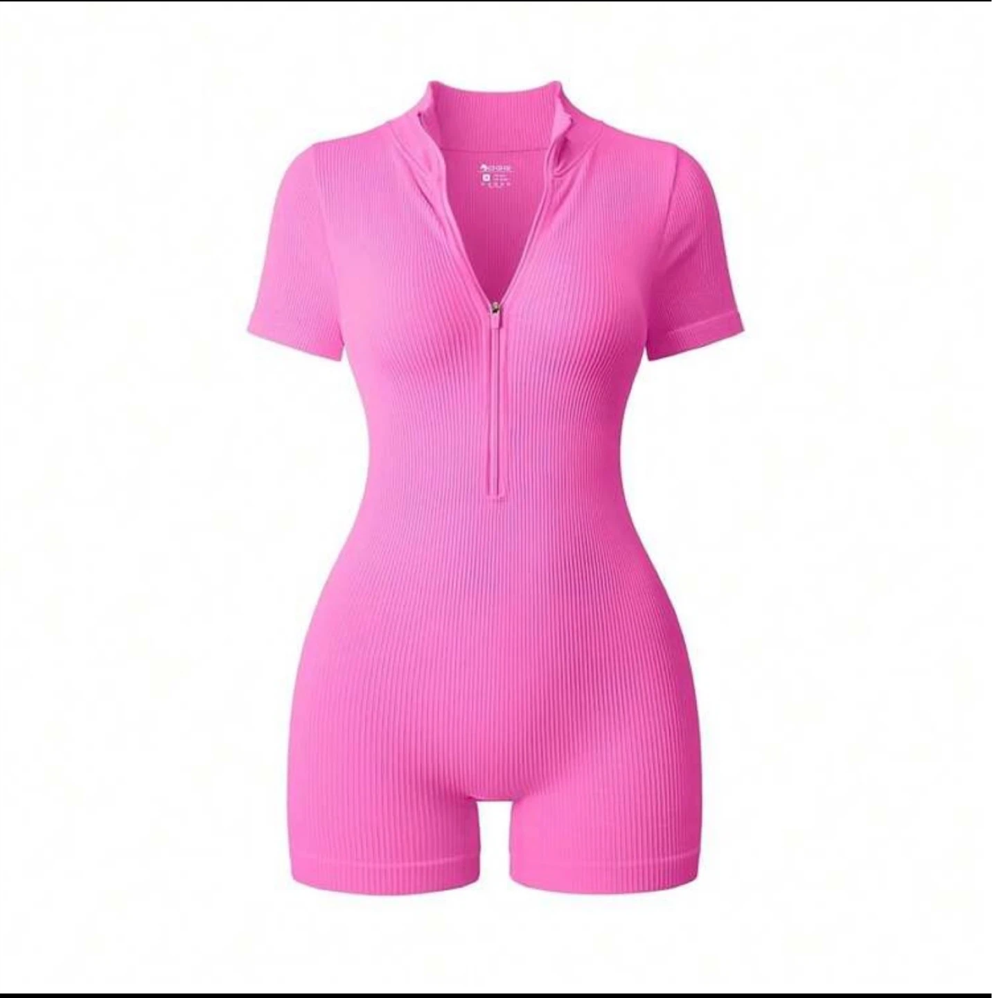 Ribbed Short Sleeve Zip Up romper - photo 3
