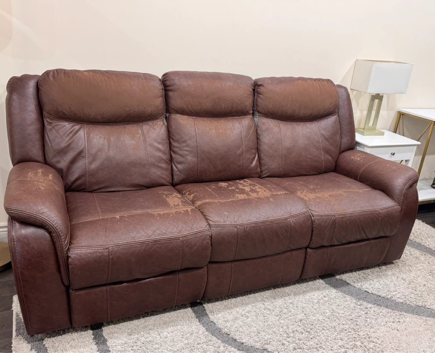 Brown Faux Leather Reclining Loveseat with Console