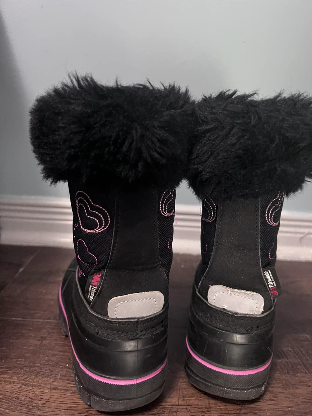 Girls' Black Snow Boots with Pink Hearts - photo 5