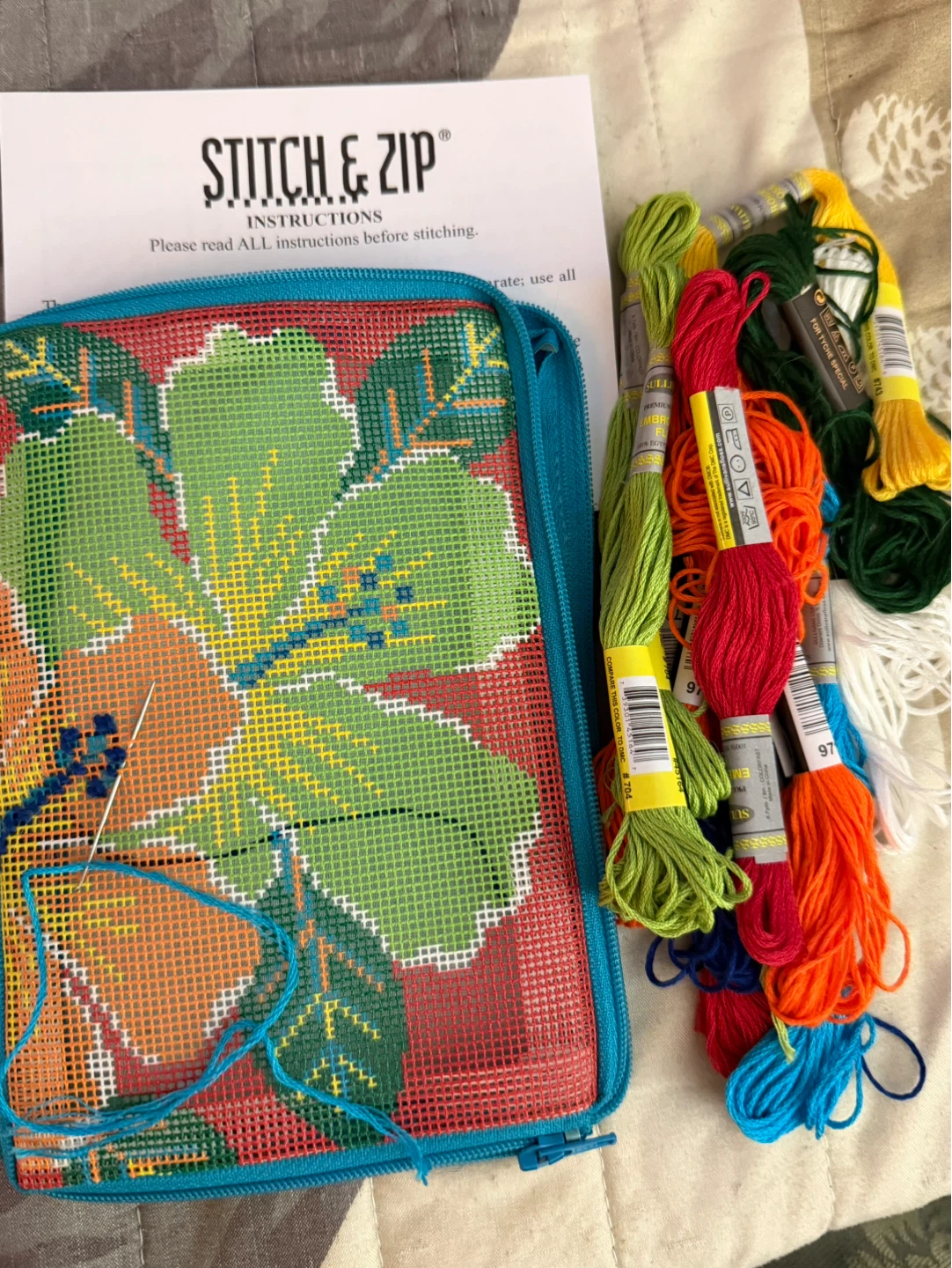 Stitch & Zip Needlepoint Kit with Floral Design