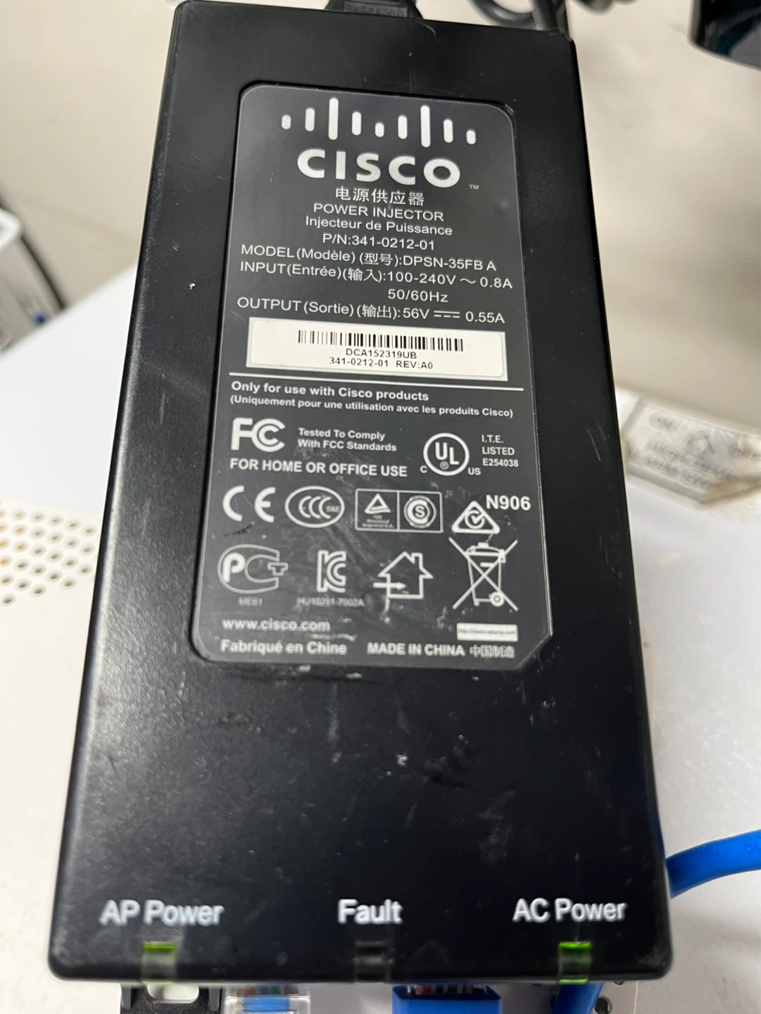 Cisco 56V 0.55A AC Adapter Power Injector 341-0212-01 - photo 3