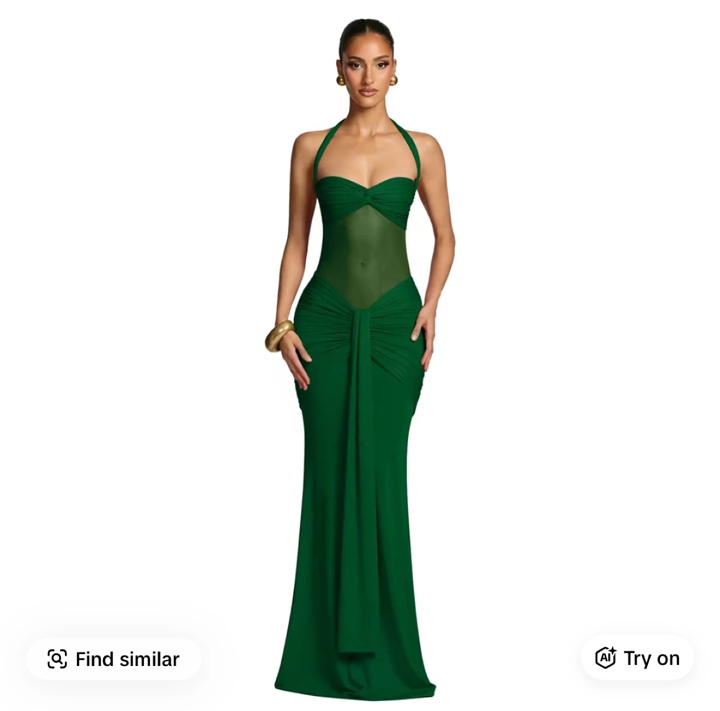 Women's Black Halter Neck Ruched Maxi Dress