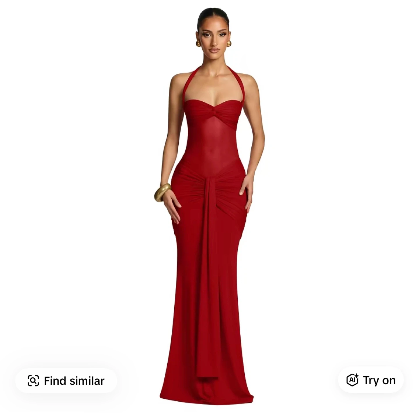Women's Black Halter Neck Ruched Maxi Dress - photo 2