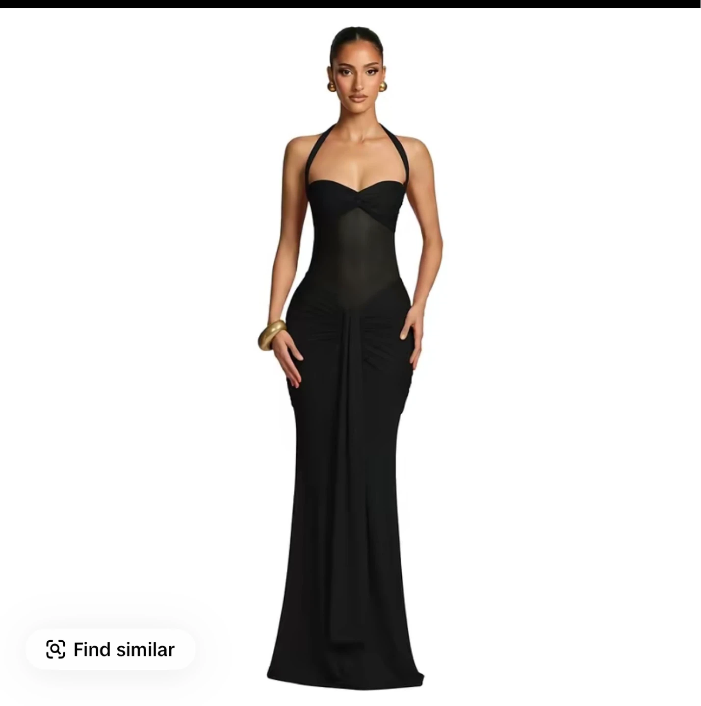 Women's Black Halter Neck Ruched Maxi Dress - photo 3